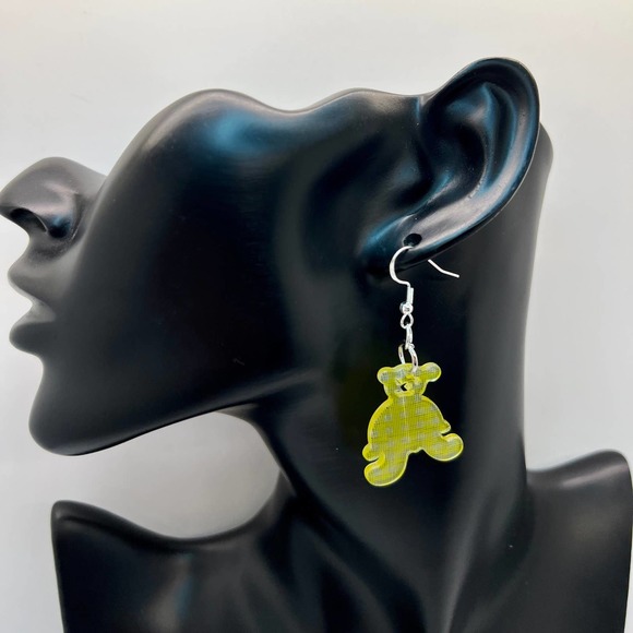 Teddy Bear Earrings - Baby Shower Earrings - Gender Reveal Earrings - Plaid Bear - Picture 8 of 10